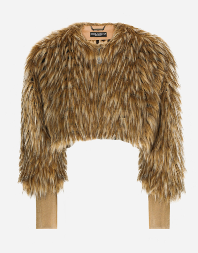 Shop Dolce & Gabbana Short Faux Fur Jacket In Multicolor