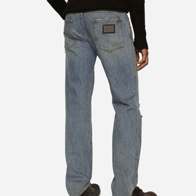 Shop Dolce & Gabbana Washed Denim Jeans With Rips In Multicolor