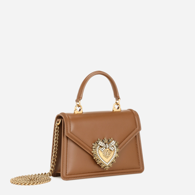 Dolce & Gabbana Small Devotion Crossbody Bag In Calf Leather In Beige