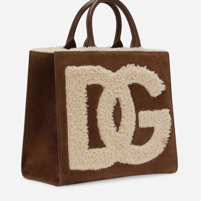 Shop Dolce & Gabbana Small Dg Daily Shopper In Brown