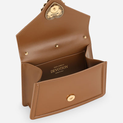 Dolce & Gabbana Small Devotion Crossbody Bag In Calf Leather In Beige