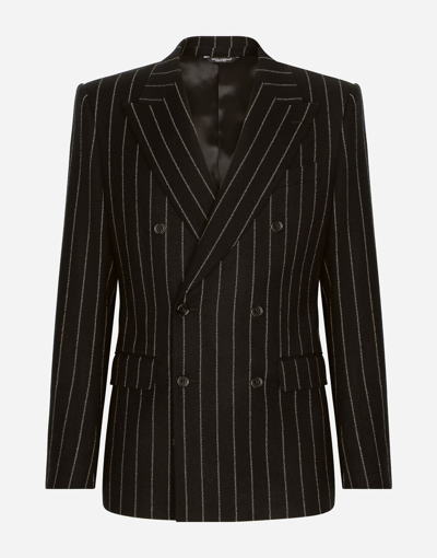 Shop Dolce & Gabbana Double-breasted Jacket In Pinstripe Stretch Wool In Multicolor