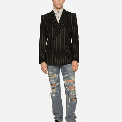 Shop Dolce & Gabbana Double-breasted Jacket In Pinstripe Stretch Wool In Multicolor