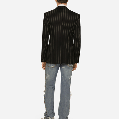 Shop Dolce & Gabbana Double-breasted Jacket In Pinstripe Stretch Wool In Multicolor