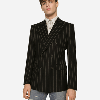 Shop Dolce & Gabbana Double-breasted Jacket In Pinstripe Stretch Wool In Multicolor