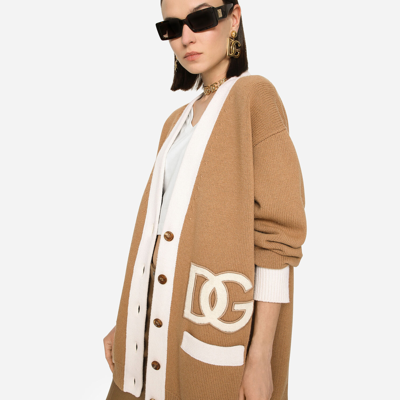 Dolce & Gabbana Logo-patch Virgin Wool Cardigan In Multicolor