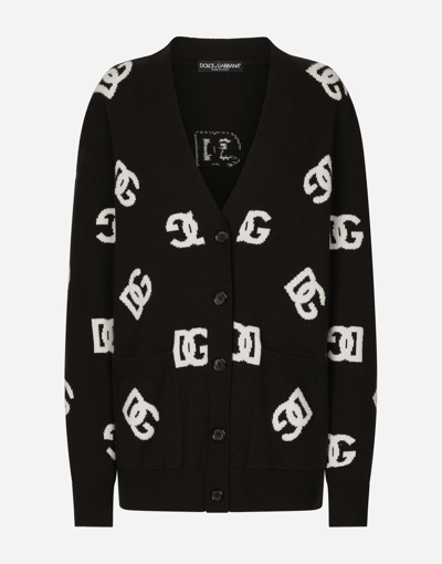 Shop Dolce & Gabbana Wool Cardigan With Dg Inlay In Multicolor