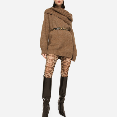 Shop Dolce & Gabbana Oversize Llama Wool Sweater With Shawl Neck In Brown
