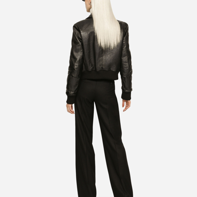 Dolce & Gabbana Flared Flannel Pants With Logo Tag In Black