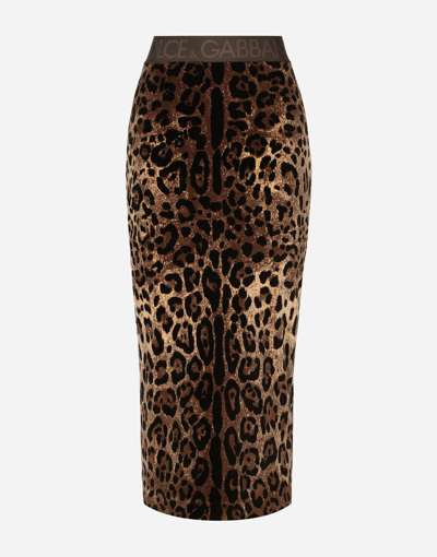Shop Dolce & Gabbana Chenille Calf-length Skirt With Jacquard Leopard Design In Multicolor