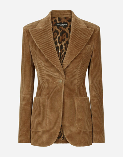Shop Dolce & Gabbana Single-breasted Corduroy Turlington Jacket In Beige