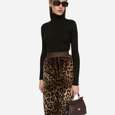 Shop Dolce & Gabbana Chenille Calf-length Skirt With Jacquard Leopard Design In Multicolor