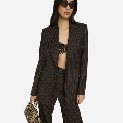Dolce & Gabbana Double-breasted Pinstripe Wool Turlington Jacket In Multicolor