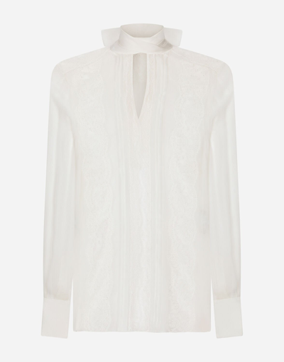 Dolce & Gabbana Chiffon And Lace Pussy-bow Blouse In White
