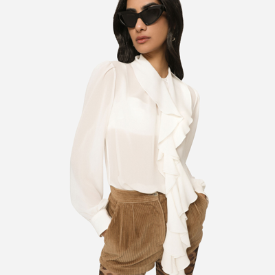 Shop Dolce & Gabbana Georgette Blouse With Ruches In White