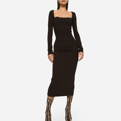 Shop Dolce & Gabbana Technical Jersey Calf-length Dress In Brown