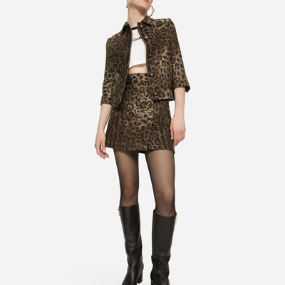 Shop Dolce & Gabbana Short Wool Skirt With Jacquard Leopard Design In Multicolor