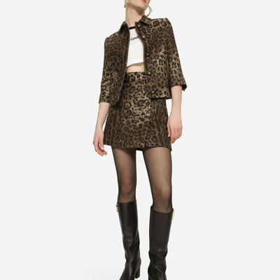 Shop Dolce & Gabbana Wool Jacquard Gabbana Jacket With Leopard Design In Multicolor