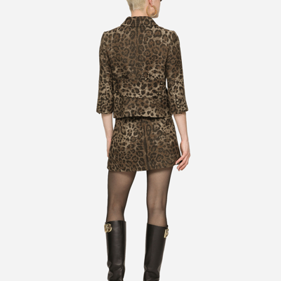 Shop Dolce & Gabbana Short Wool Skirt With Jacquard Leopard Design In Multicolor