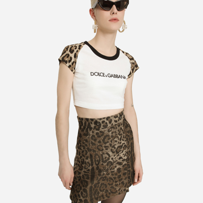 Shop Dolce & Gabbana Short Wool Skirt With Jacquard Leopard Design In Multicolor