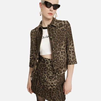 Shop Dolce & Gabbana Wool Jacquard Gabbana Jacket With Leopard Design In Multicolor