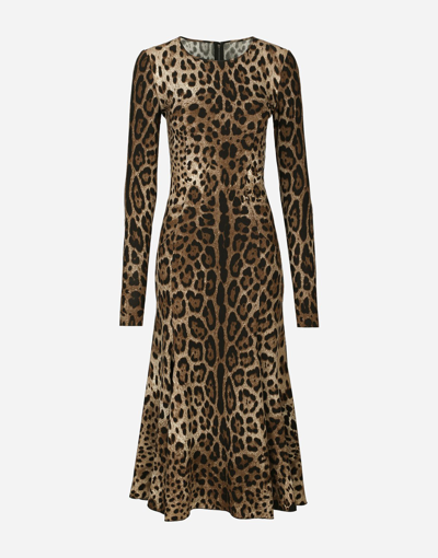 Shop Dolce & Gabbana Leopard-print Calf-length Cady Dress In Animal Print