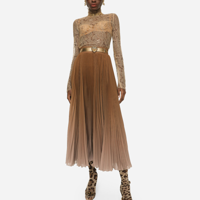 Dolce & Gabbana Blouse In Logoed Floral Lace In Beige