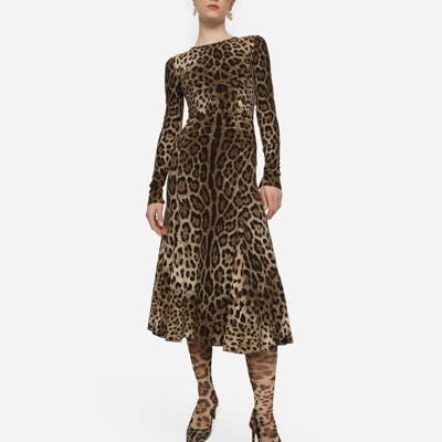 Dolce & Gabbana Leopard-print Calf-length Cady Dress In Animal Print