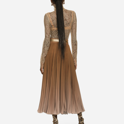 Dolce & Gabbana Blouse In Logoed Floral Lace In Beige