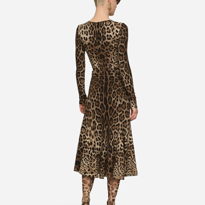 Shop Dolce & Gabbana Leopard-print Calf-length Cady Dress In Animal Print