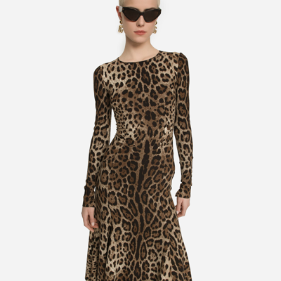 Dolce & Gabbana Leopard-print Calf-length Cady Dress In Animal Print