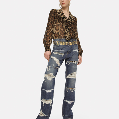 Dolce & Gabbana Pleated Long-sleeved Shirt In Animal Print