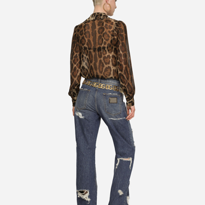 Dolce & Gabbana Pleated Long-sleeved Shirt In Animal Print