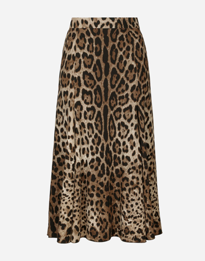 Dolce & Gabbana Leopard Print Stretch Cady A-line Skirt In Animal Print