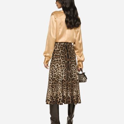 Dolce & Gabbana Leopard Print Stretch Cady A-line Skirt In Animal Print
