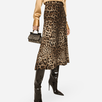 Dolce & Gabbana Leopard Print Stretch Cady A-line Skirt In Animal Print