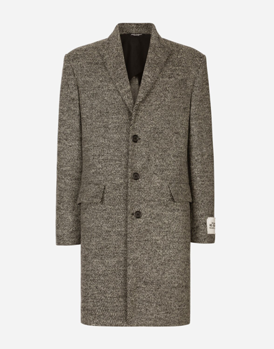 Dolce & Gabbana Single-breasted Melange Diagonal-weave Wool Coat In Multicolor