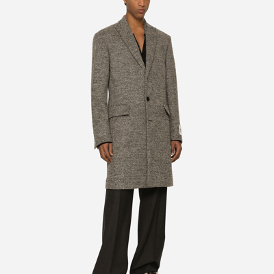Dolce & Gabbana Single-breasted Melange Diagonal-weave Wool Coat In Multicolor