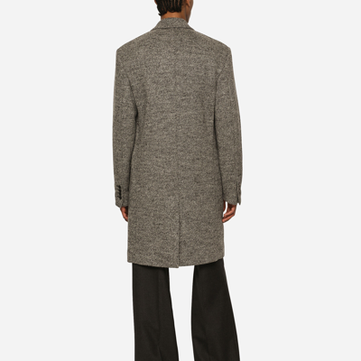 Dolce & Gabbana Single-breasted Melange Diagonal-weave Wool Coat In Multicolor