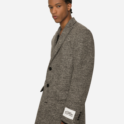 Dolce & Gabbana Single-breasted Melange Diagonal-weave Wool Coat In Multicolor