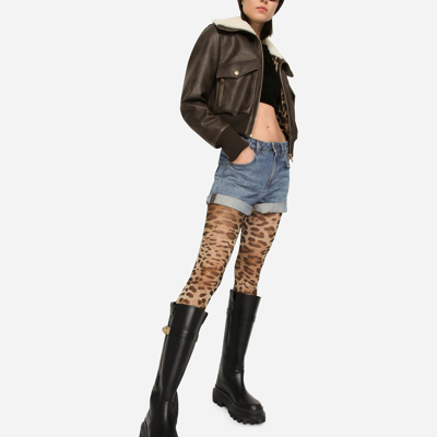 Dolce & Gabbana Brown Faded Faux-leather Jacket In Multicolor
