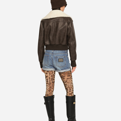 Dolce & Gabbana Brown Faded Faux-leather Jacket In Multicolor