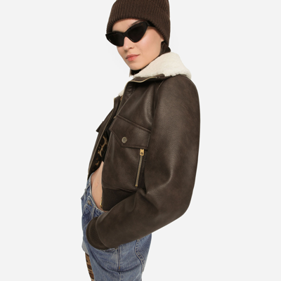 Dolce & Gabbana Brown Faded Faux-leather Jacket In Multicolor