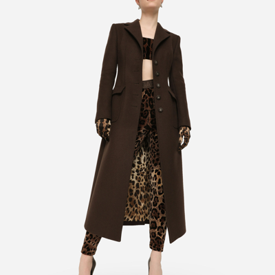 Dolce & Gabbana High Waist Leopard Print Cotton Blend Leggings In Multicolor