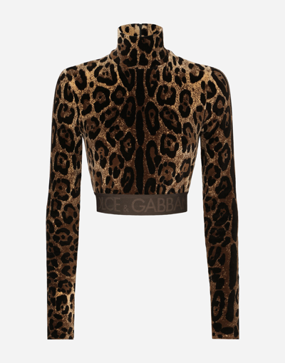 Shop Dolce & Gabbana Chenille Turtle-neck Top With Jacquard Leopard Design In Multicolor