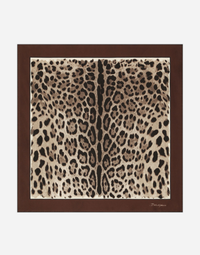 Dolce & Gabbana Leopard Print Silk Twill Scarf In Brown