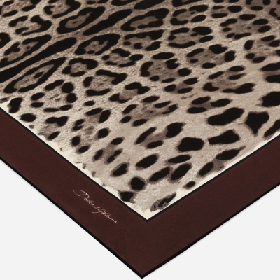 Dolce & Gabbana Leopard Print Silk Twill Scarf In Brown
