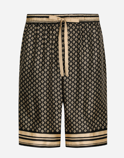 Shop Dolce & Gabbana Silk Twill Jogging Shorts With Dg Logo Print In Black