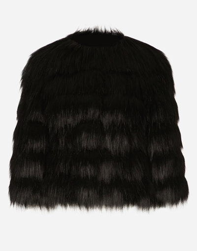 Dolce & Gabbana Cropped-jacke Mit Faux Fur In Black