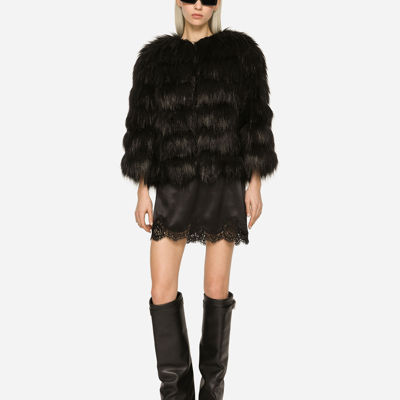 Dolce & Gabbana Cropped-jacke Mit Faux Fur In Black